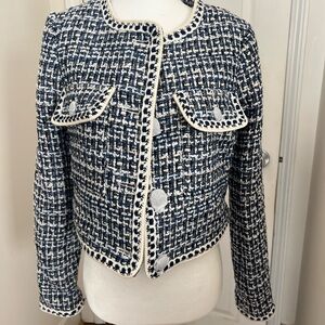 Christian Lacroix Navy and White Tweed Cropped Blazer